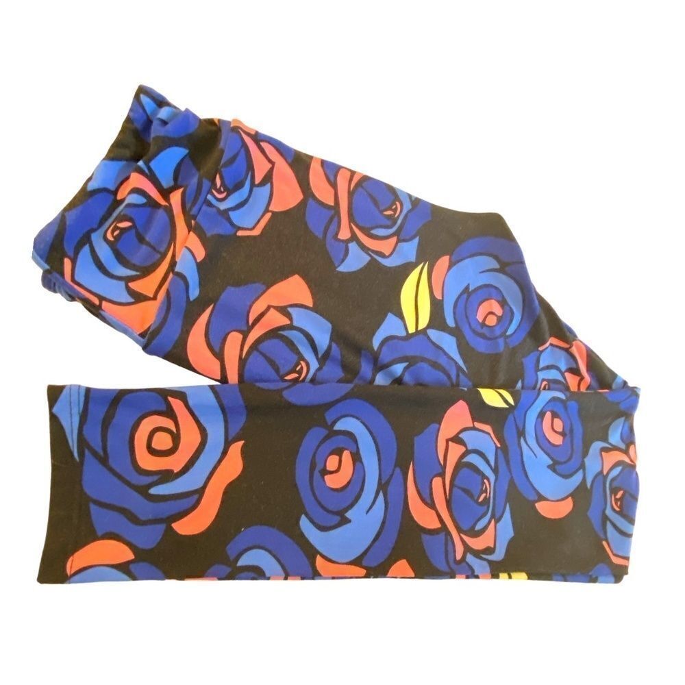 1456 LuLaRoe Leggings Size OS Blue And Brown A\Giant Roses Print New